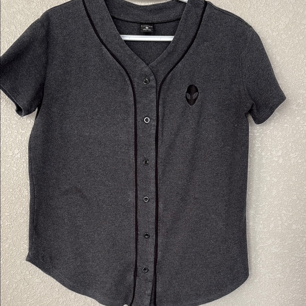 Empyre Charcoal Alien Embroidered Small Jersey With Black Piping 100% Cotton